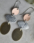 Triple Drop Earrings - Silver, Copper & Brass - Magpie Jewellery