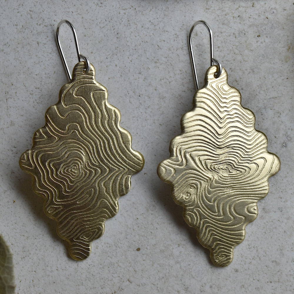 Scalloped Diamond Brass Drop Earrings - Magpie Jewellery