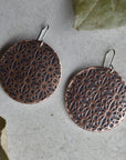 'Lines & Circles' Large Copper Disc Drop Earrings - Magpie Jewellery