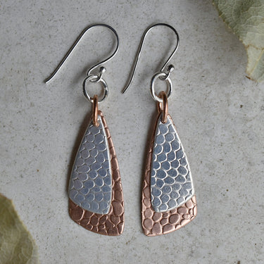 'Cobblestone' Silver & Copper Double Drop Earrings - Magpie Jewellery