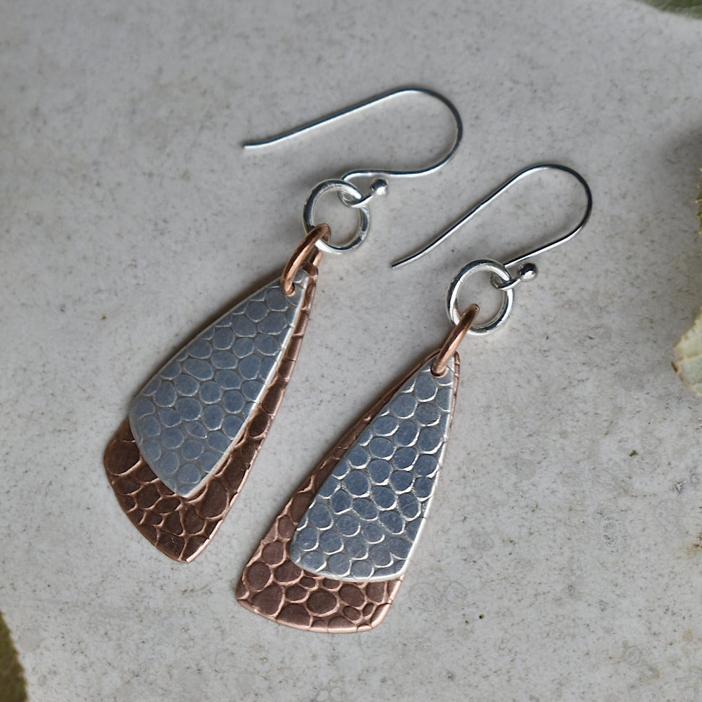 &#39;Cobblestone&#39; Silver &amp; Copper Double Drop Earrings - Magpie Jewellery