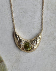 14ky Petite Crescent Moon Necklace with Green Sapphire - Magpie Jewellery