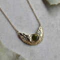 14ky Petite Crescent Moon Necklace with Green Sapphire - Magpie Jewellery