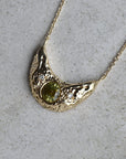 14ky Petite Crescent Moon Necklace with Green Sapphire - Magpie Jewellery