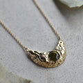 14ky Petite Crescent Moon Necklace with Green Sapphire - Magpie Jewellery