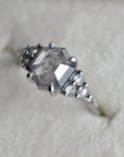 Hexagonal Salt & Pepper Diamond Ring with Clustered Accents - Magpie Jewellery