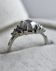 Hexagonal Salt & Pepper Diamond Ring with Clustered Accents - Magpie Jewellery