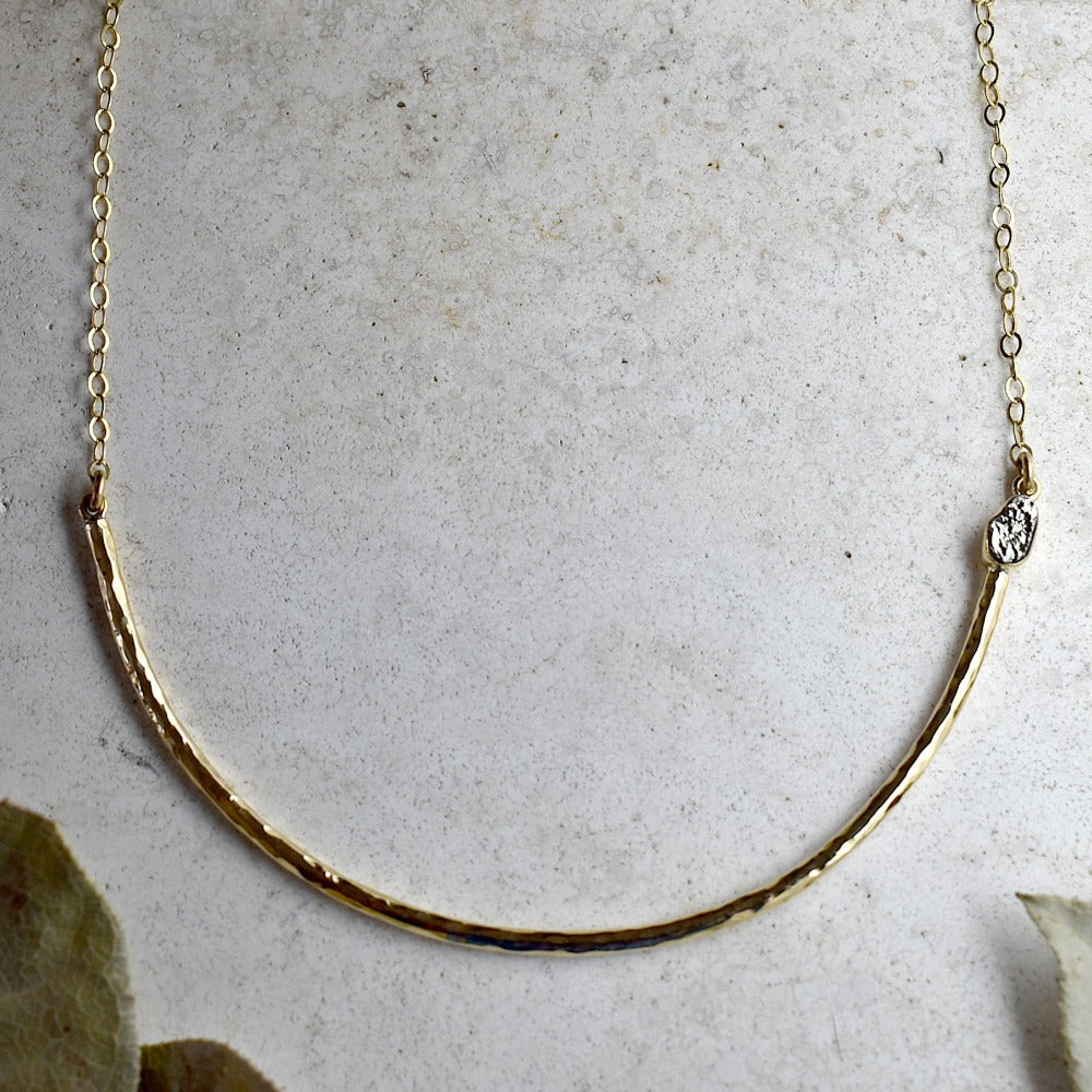 Hammered Crescent Necklace with Accent Stone - Magpie Jewellery