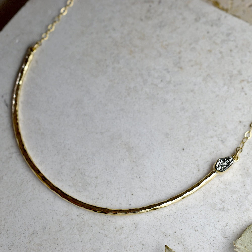 Hammered Crescent Necklace with Accent Stone - Magpie Jewellery