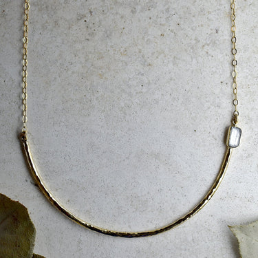 Hammered Crescent Necklace with Accent Stone - Magpie Jewellery