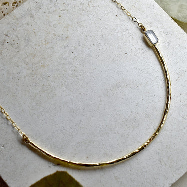 Hammered Crescent Necklace with Accent Stone - Magpie Jewellery