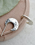 Flattened Crescent Moon Hoop Stud - Magpie Jewellery