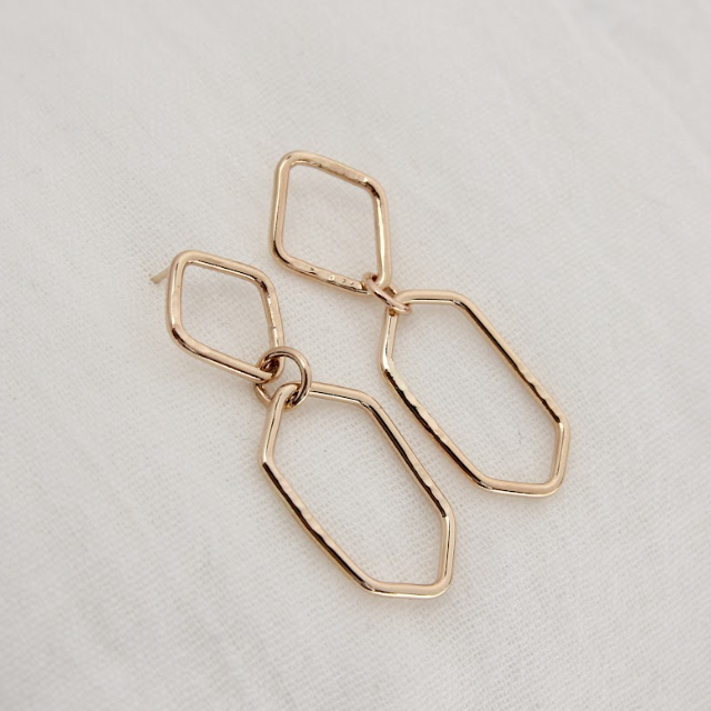 Geo Droplet Stud Earrings, Diamond and Elongated Hexagon | Magpie Jewellery