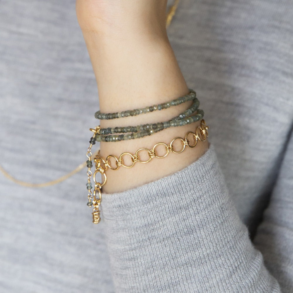 3.2.1 Link Bracelet | Magpie Jewellery | Yellow Gold | On Model | Stacked