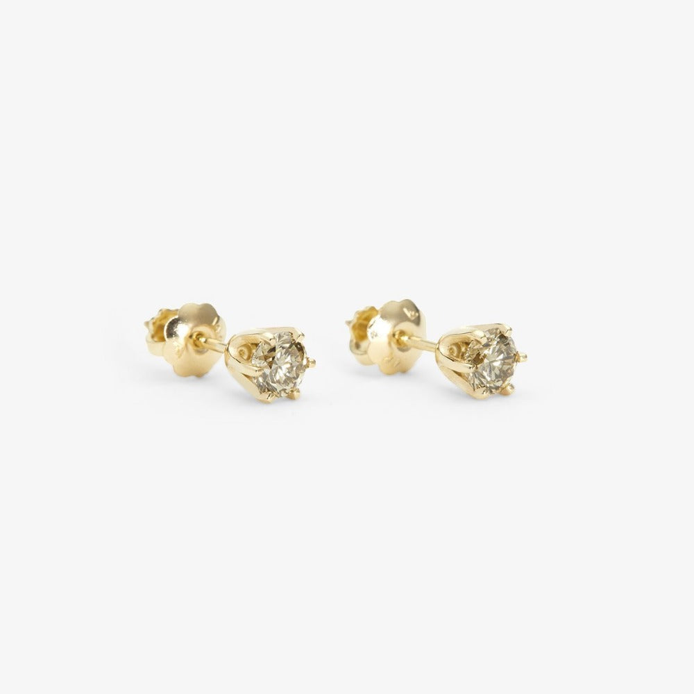 Large 6 Prong Brown Diamond Studs | Magpie Jewellery