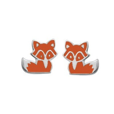 Orange Enamel Fox Studs - Magpie Jewellery
