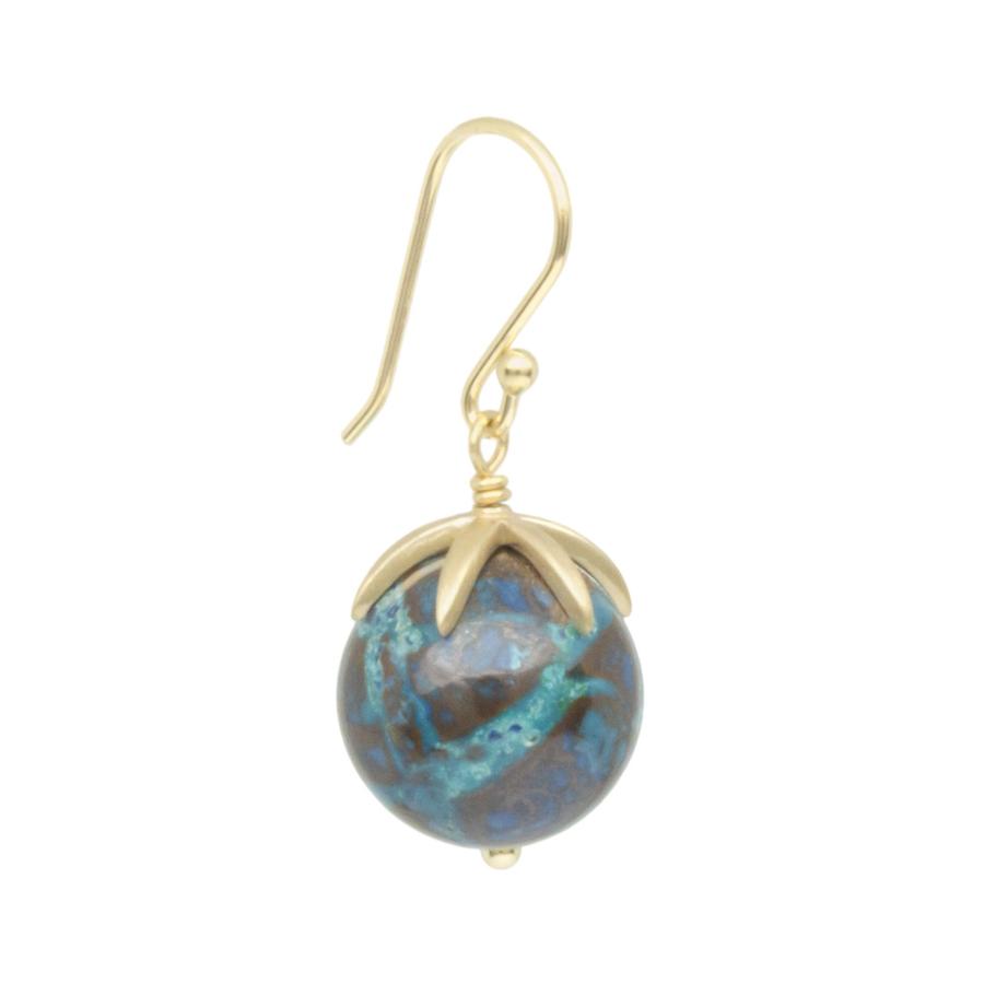 Cage Cap Gemstone Ball Earrings - Chrysocolla