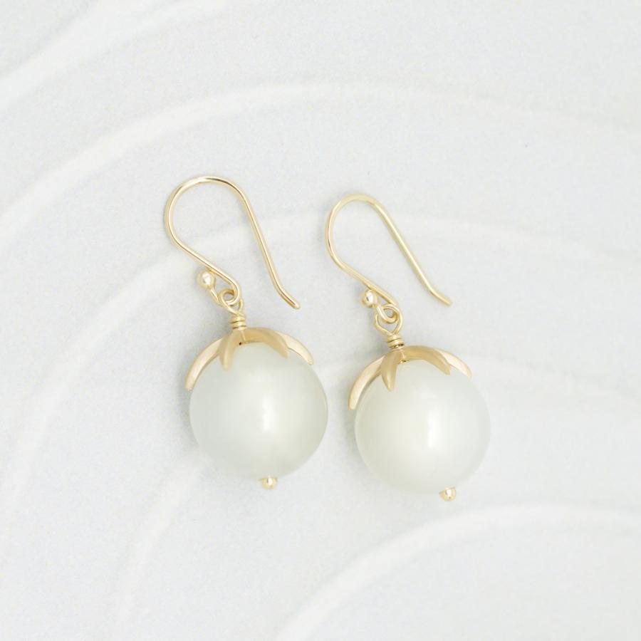 Cage Cap Gemstone Ball Earrings - Moonstone