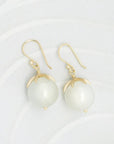 Cage Cap Gemstone Ball Earrings - Moonstone