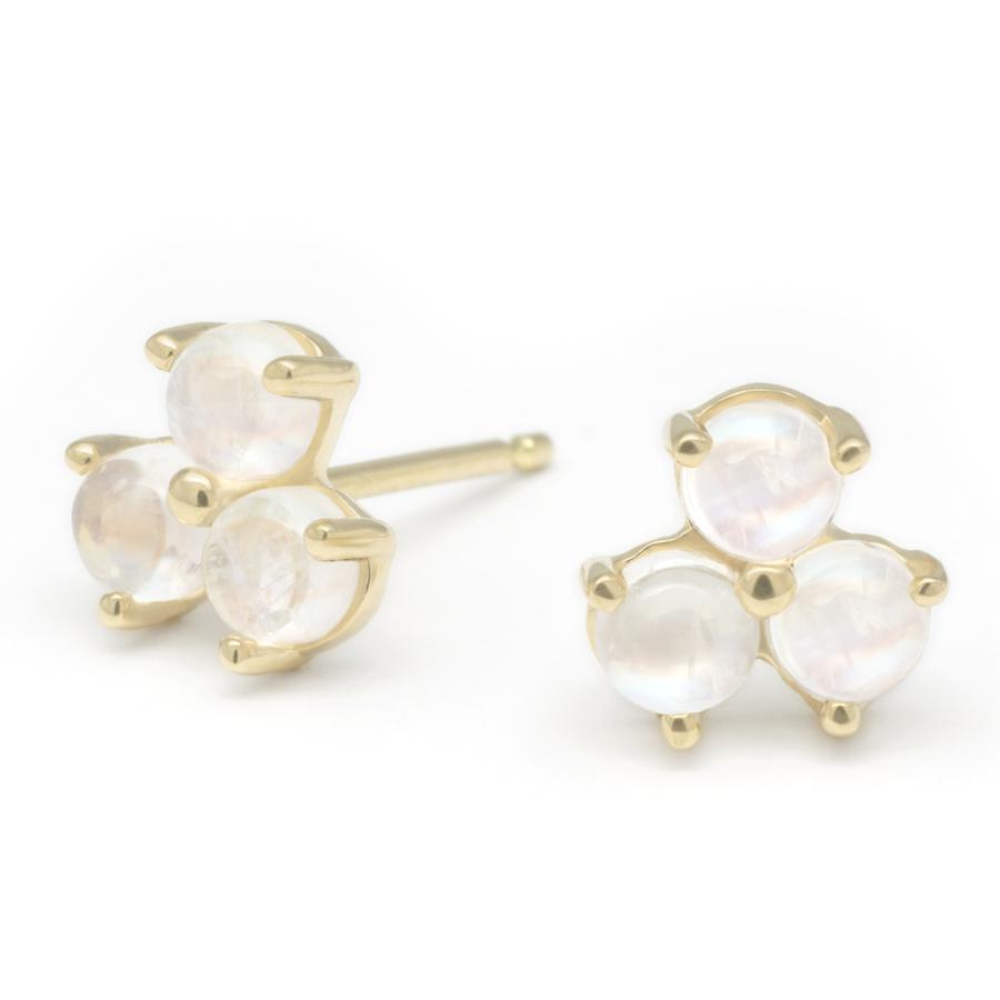 Mini Trillium Gemstone Stud Earrings - Moonstone