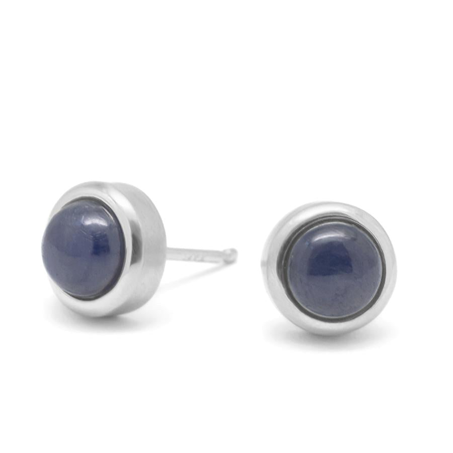 Gemstone Cup Stud Earrings - Blue Sapphire WG