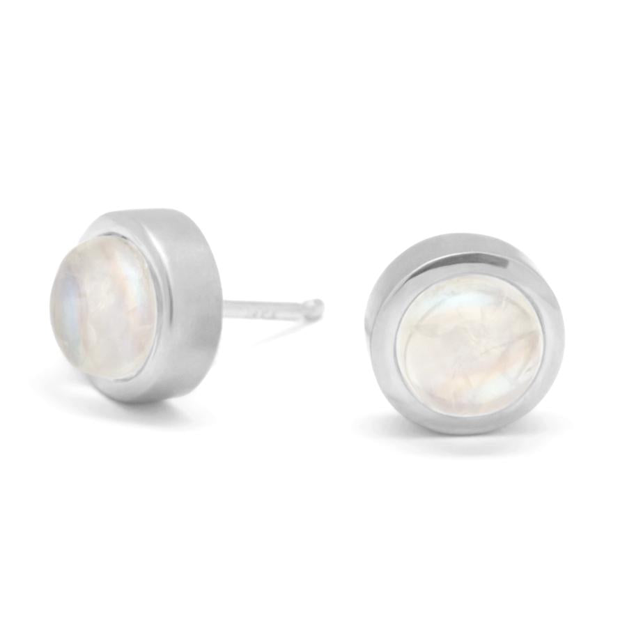 Gemstone Cup Stud Earrings - Moonstone WG
