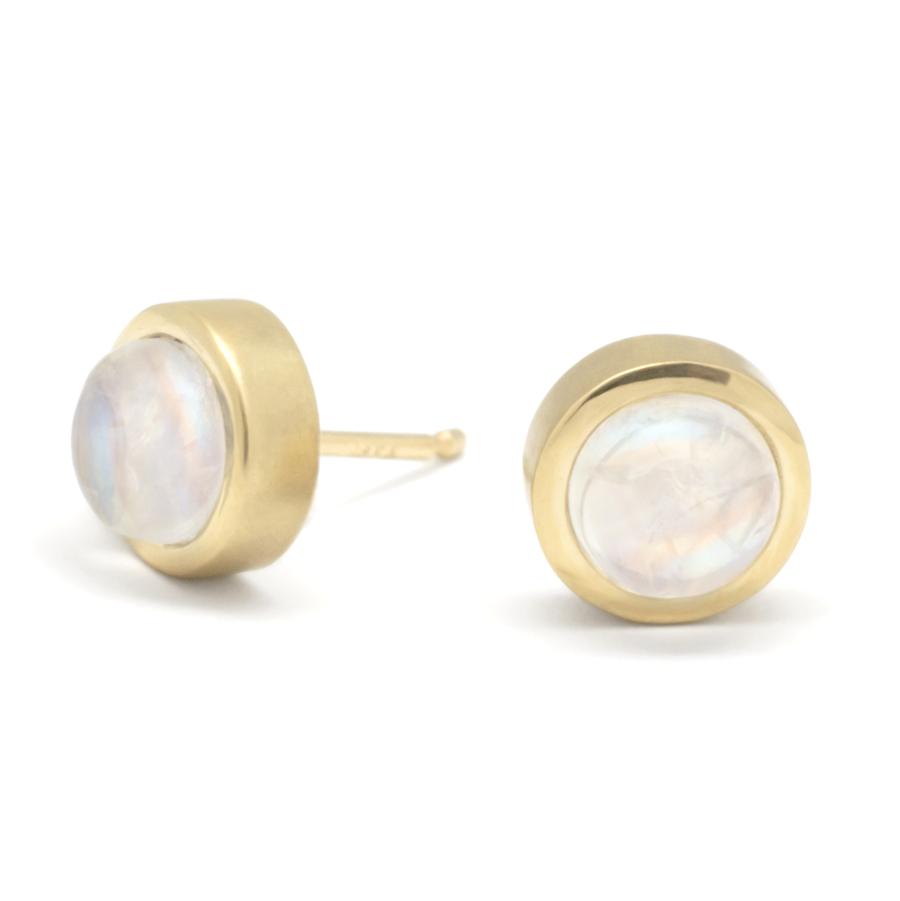 Gemstone Cup Stud Earrings - Moonstone YG