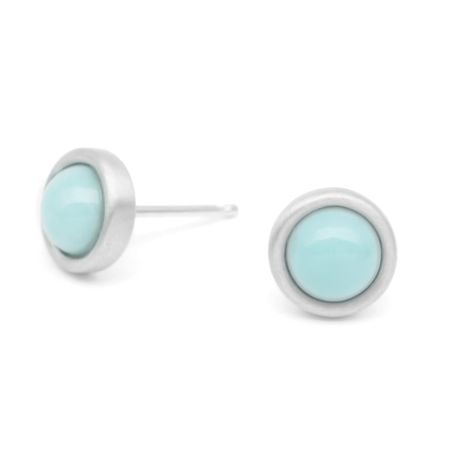 Gemstone Cup Stud Earrings - Turquoise WG