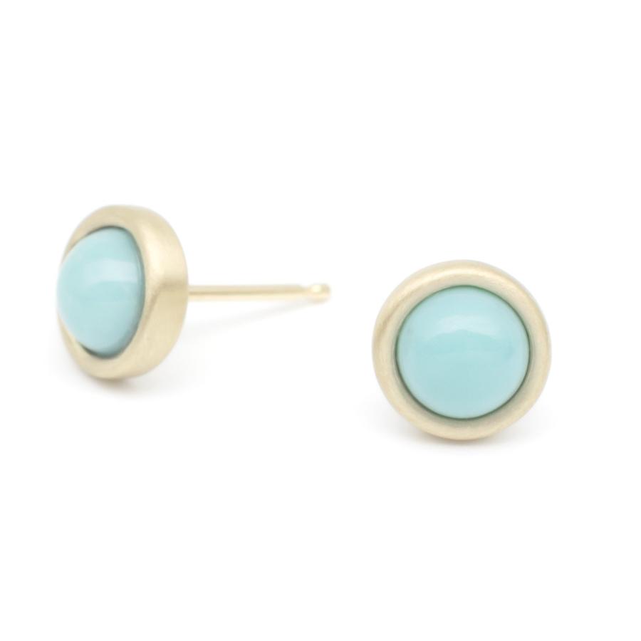 Gemstone Cup Stud Earrings - Turquoise YG