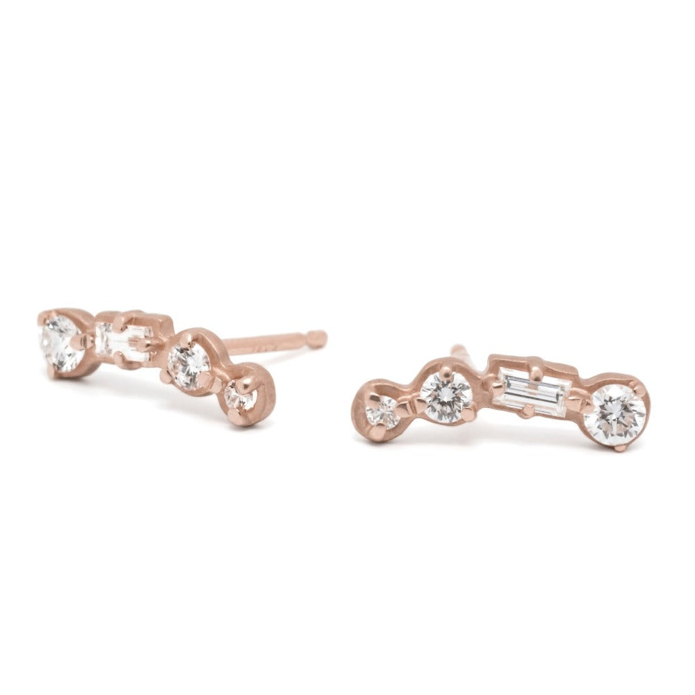 4-Stone Round & Baguette Diamond Climber Earrings - Magpie Jewellery