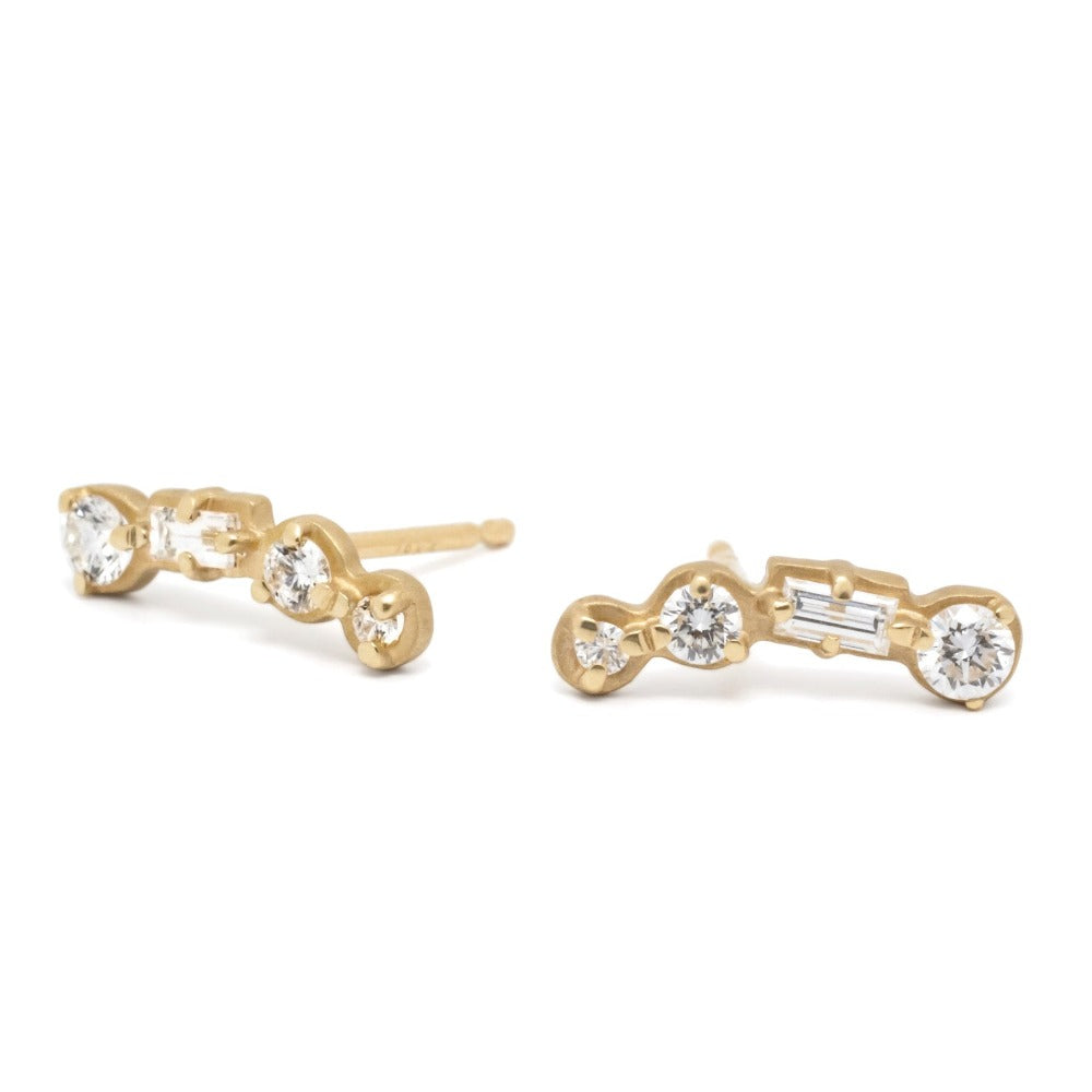 4-Stone Round & Baguette Diamond Climber Earrings - Magpie Jewellery