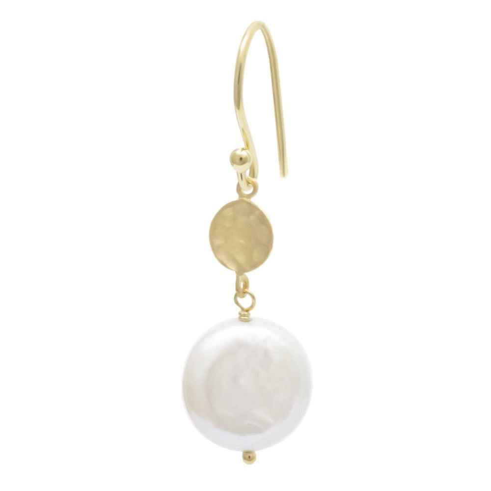 Hammered Disc Earring with Coin Pearl - Magpie Jewellery