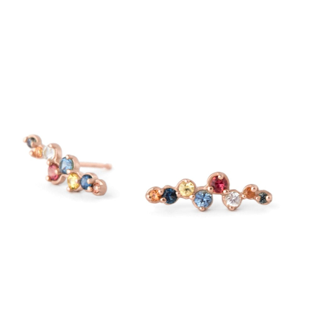 Multi Coloured Sapphire Climber Earrings - Magpie Jewellery