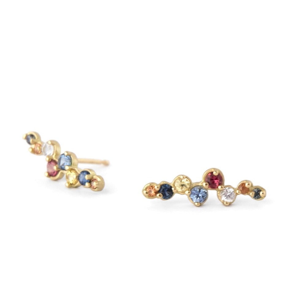 Multi Coloured Sapphire Climber Earrings - Magpie Jewellery