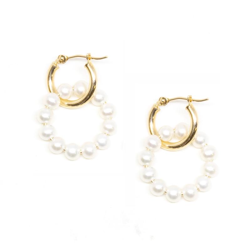 Mini Gold Hoop Pearl Circle Dangle Earrings | Magpie Jewellery