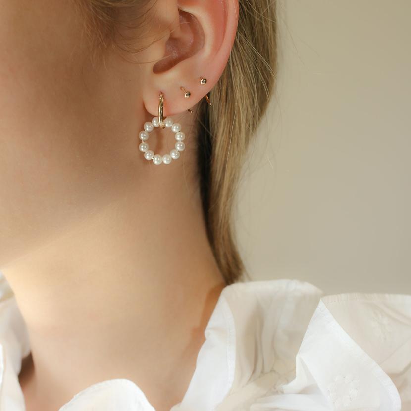 Mini Gold Hoop Pearl Circle Dangle Earrings - Magpie Jewellery