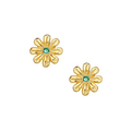 A pair of cheerful daisies casted in 14-karat solid gold with a precious Emerald in the center