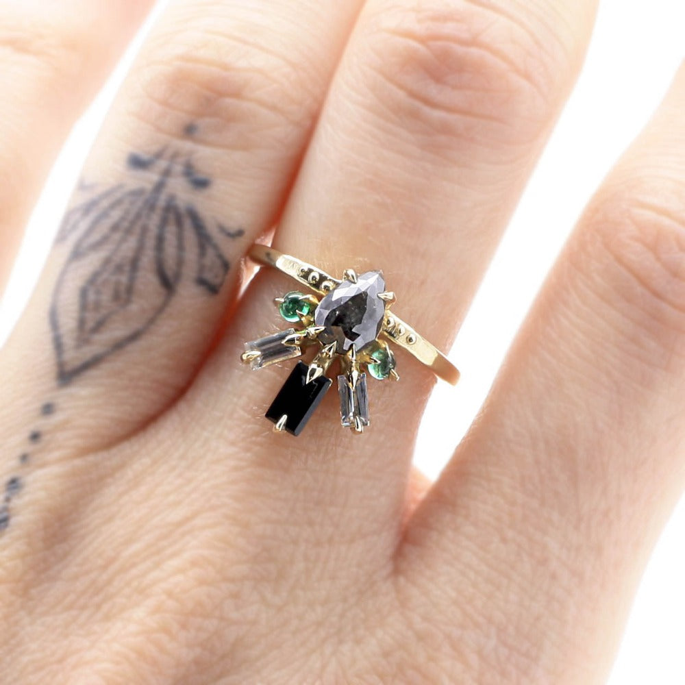 Reina Black Diamond Pear Ring - Magpie Jewellery