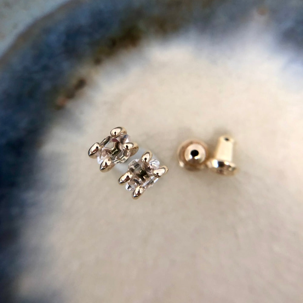 14k Raw Herkimer Diamond Studs - Magpie Jewellery