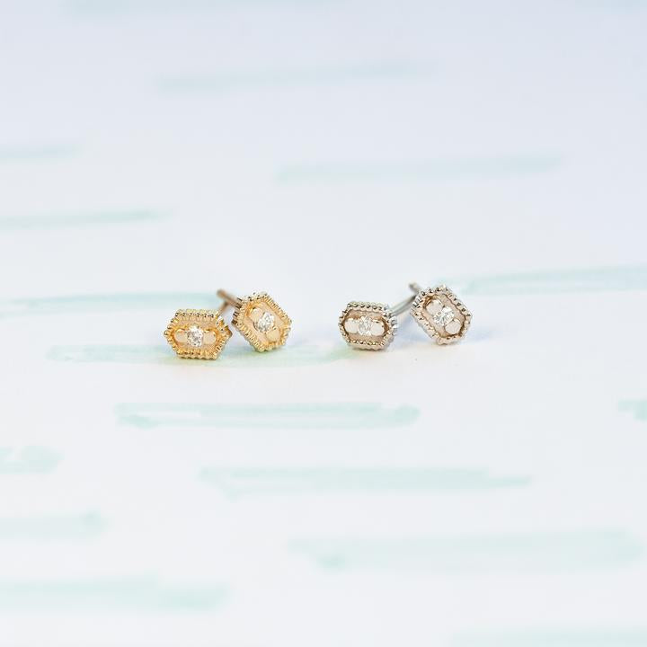 Ribbed Relic Hex Studs | Magpie Jewellery