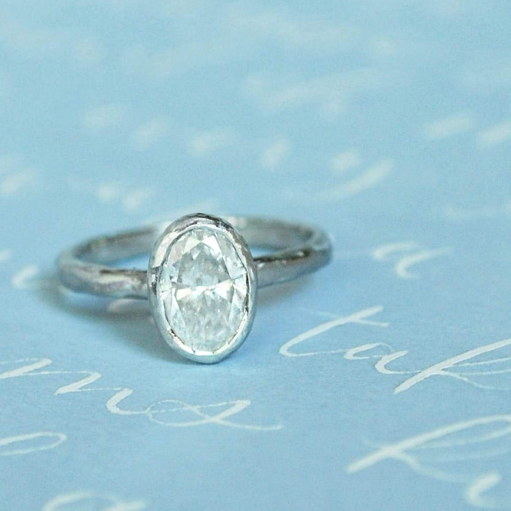Oval Icy Diamond Solitaire - Magpie Jewellery