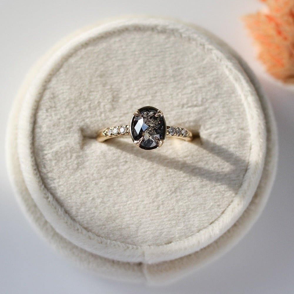 Black Swan Oval Salt & Pepper Diamond Ring - Magpie Jewellery