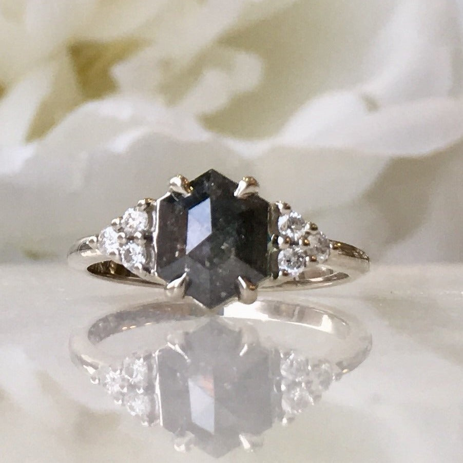 Salt & Pepper Hexagon Engagement Ring | Magpie Jewellery