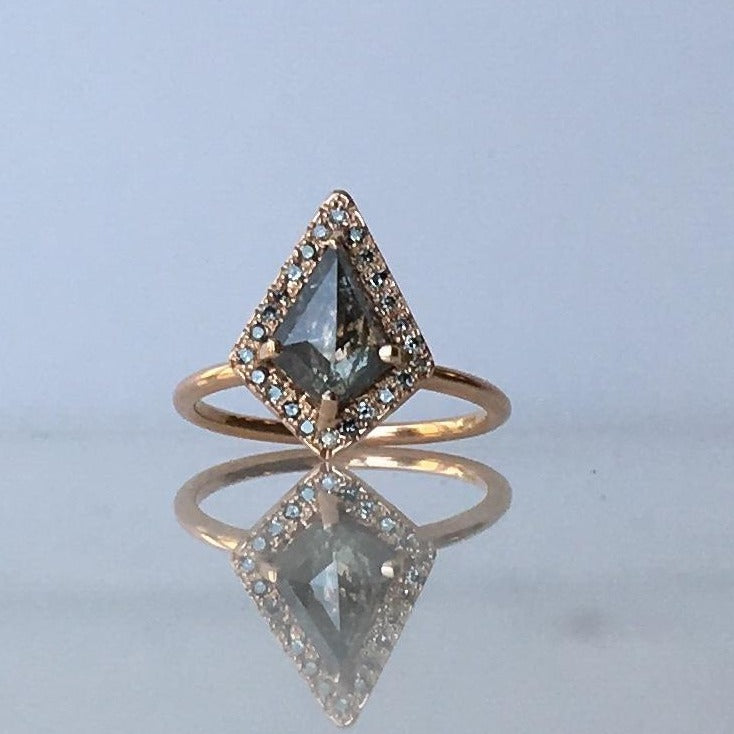 Salt &amp; Pepper Kite Diamond Halo Ring | Magpie Jewellery
