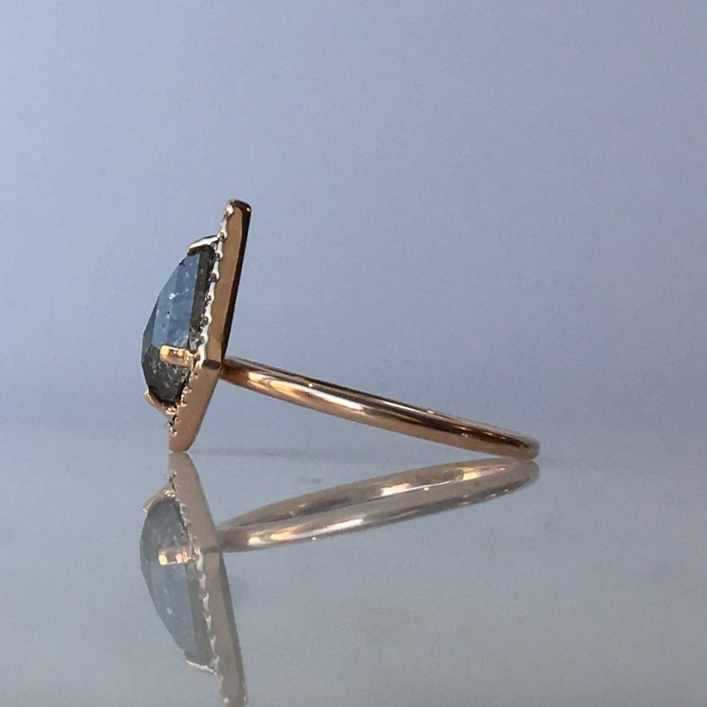 Salt &amp; Pepper Kite Diamond Halo Ring - Magpie Jewellery