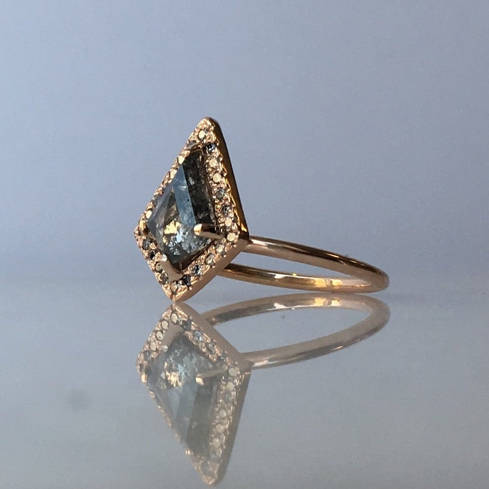 Salt &amp; Pepper Kite Diamond Halo Ring | Magpie Jewellery