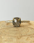  Yellow Gold Ring w/ .78ct Salt & Pepper Rose Cut Cushion Diamond