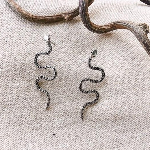 Large Oxidized Snake Earrings | Magpie Jewellery