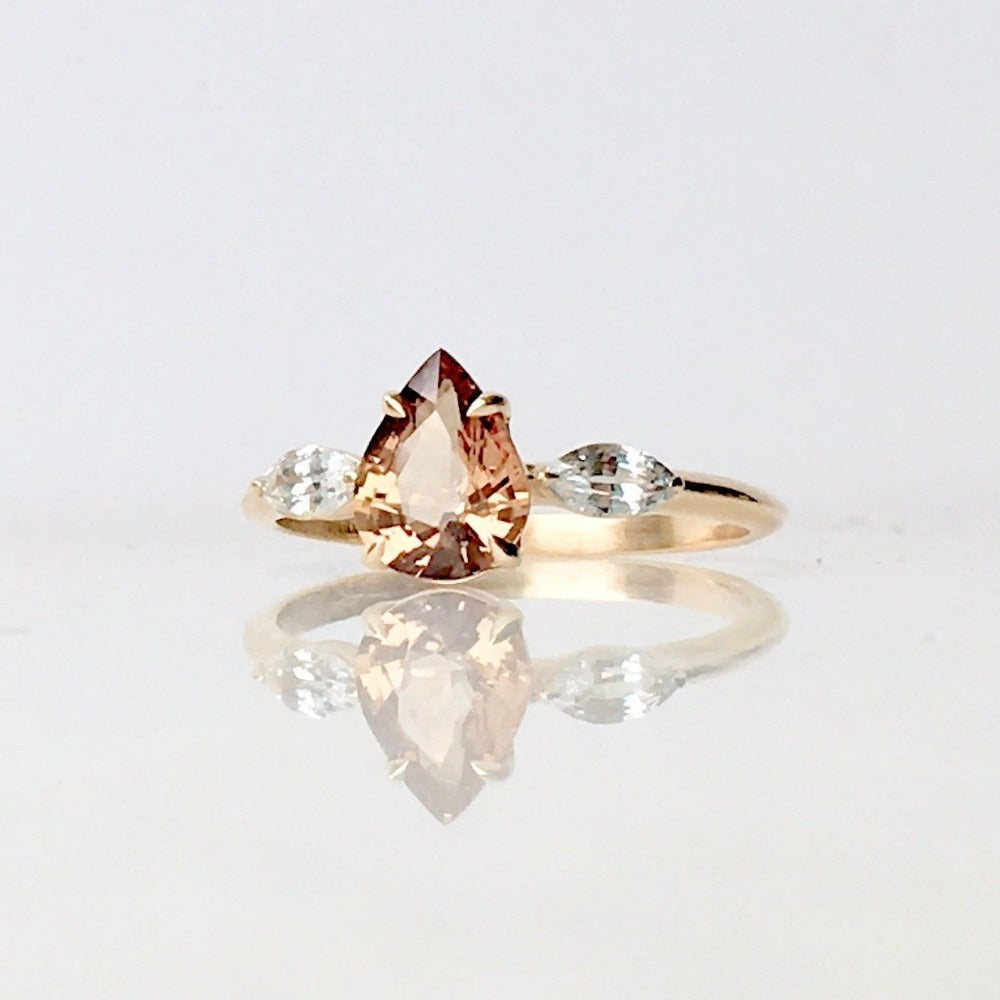 1.16ct Peach Sapphire &amp; Marquise Diamond Ring - Magpie Jewellery