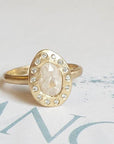 OOAK-14ky Rustic White 1.11ct Oval Sapphire w/ Halo Engagement Ring | Magpie Jewellery